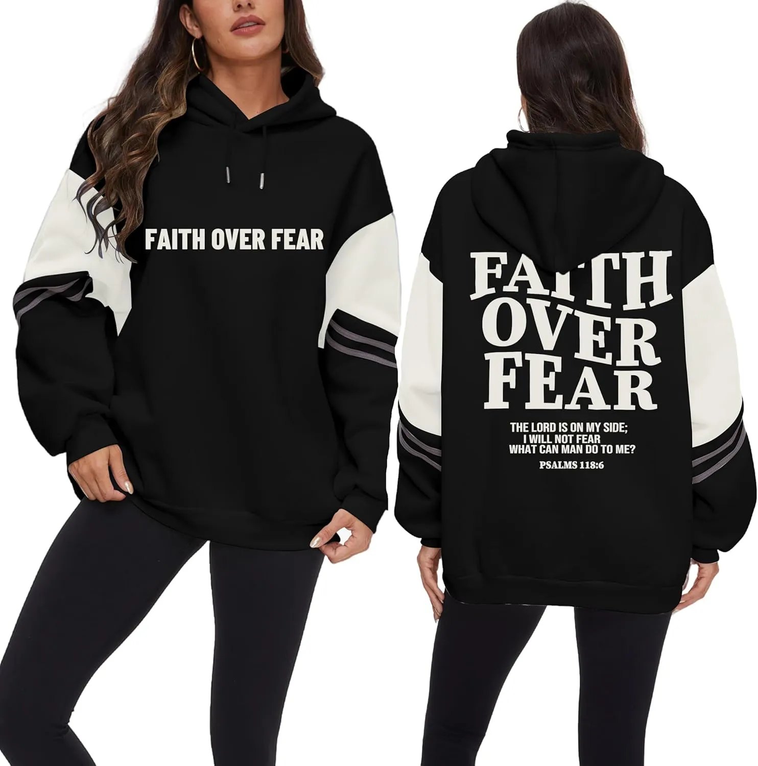 Women's Faith Over Fear Graphic Hoodie Christian Jesus Inspirational Sweatshirt Religious Sayings Pullover Tops