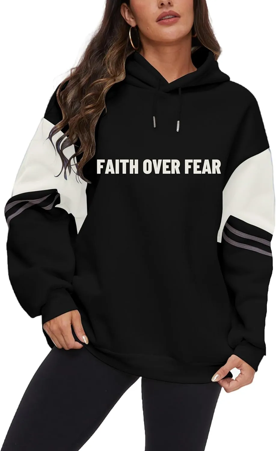 Women's Faith Over Fear Graphic Hoodie Christian Jesus Inspirational Sweatshirt Religious Sayings Pullover Tops