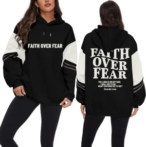 Women's Faith Over Fear Graphic Hoodie Christian Jesus Inspirational Sweatshirt Religious Sayings Pullover Tops