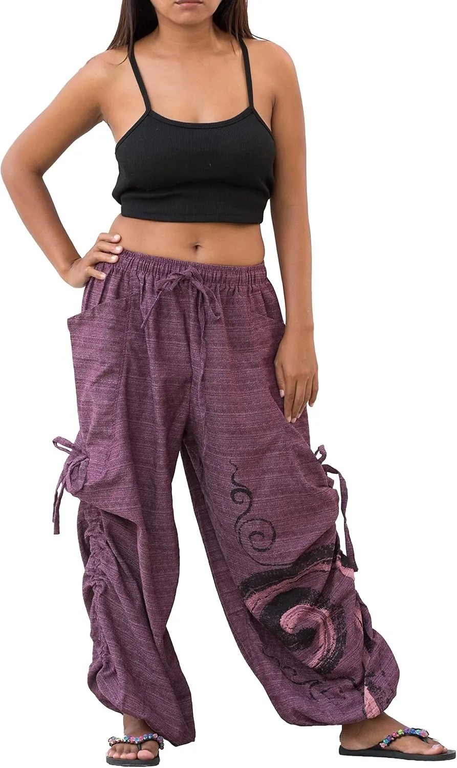 Women's Harem Cotton Pants Loose Fit Yoga Spiral Print Pants with Pockets