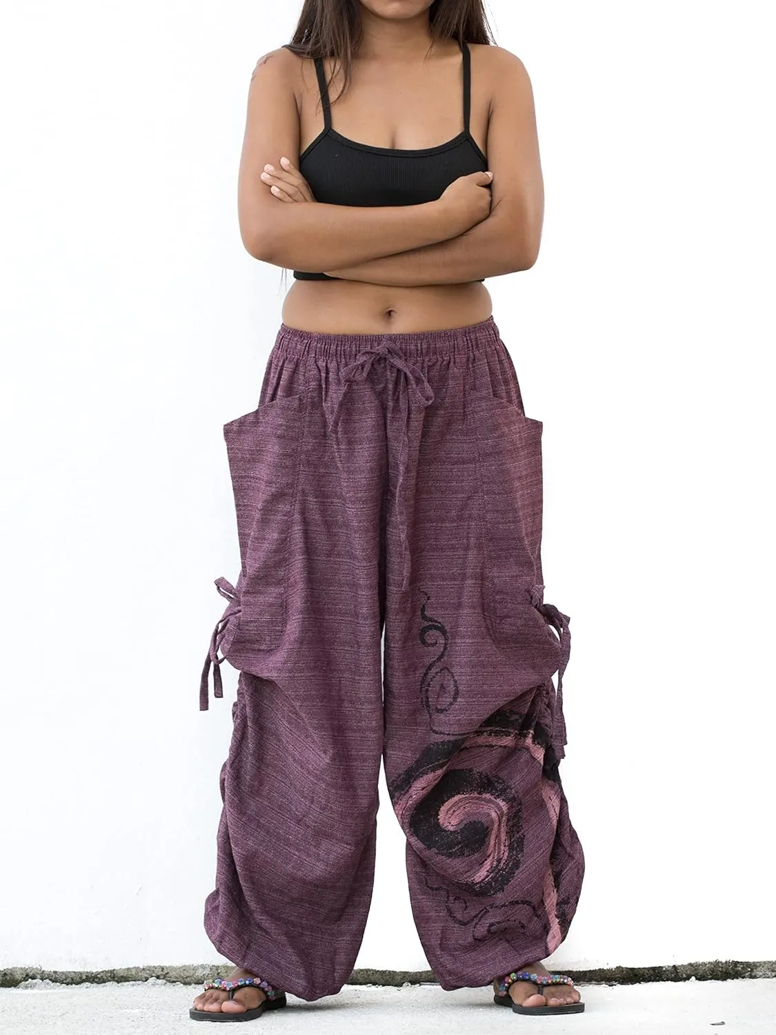 Women's Harem Cotton Pants Loose Fit Yoga Spiral Print Pants with Pockets