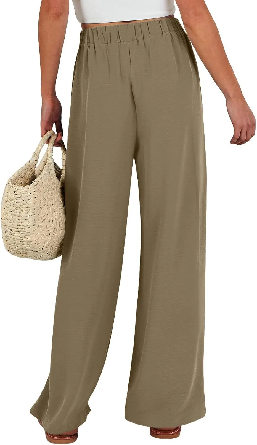 Women's High Waist Adjustable Tie Knot Flowing Wide Leg Dressy Casual Loose Fit Fashion Pants