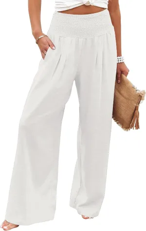 Womens High Waisted Wide Leg Palazzo Pants Casual Lounge Boho Flowy Pants with Pockets
