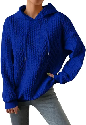 Women's Hoodie Long Sleeve Knit Solid Color Drawstring Sweatshirts 2024 Fall Winter Fashion Warm Pullover Hoodies