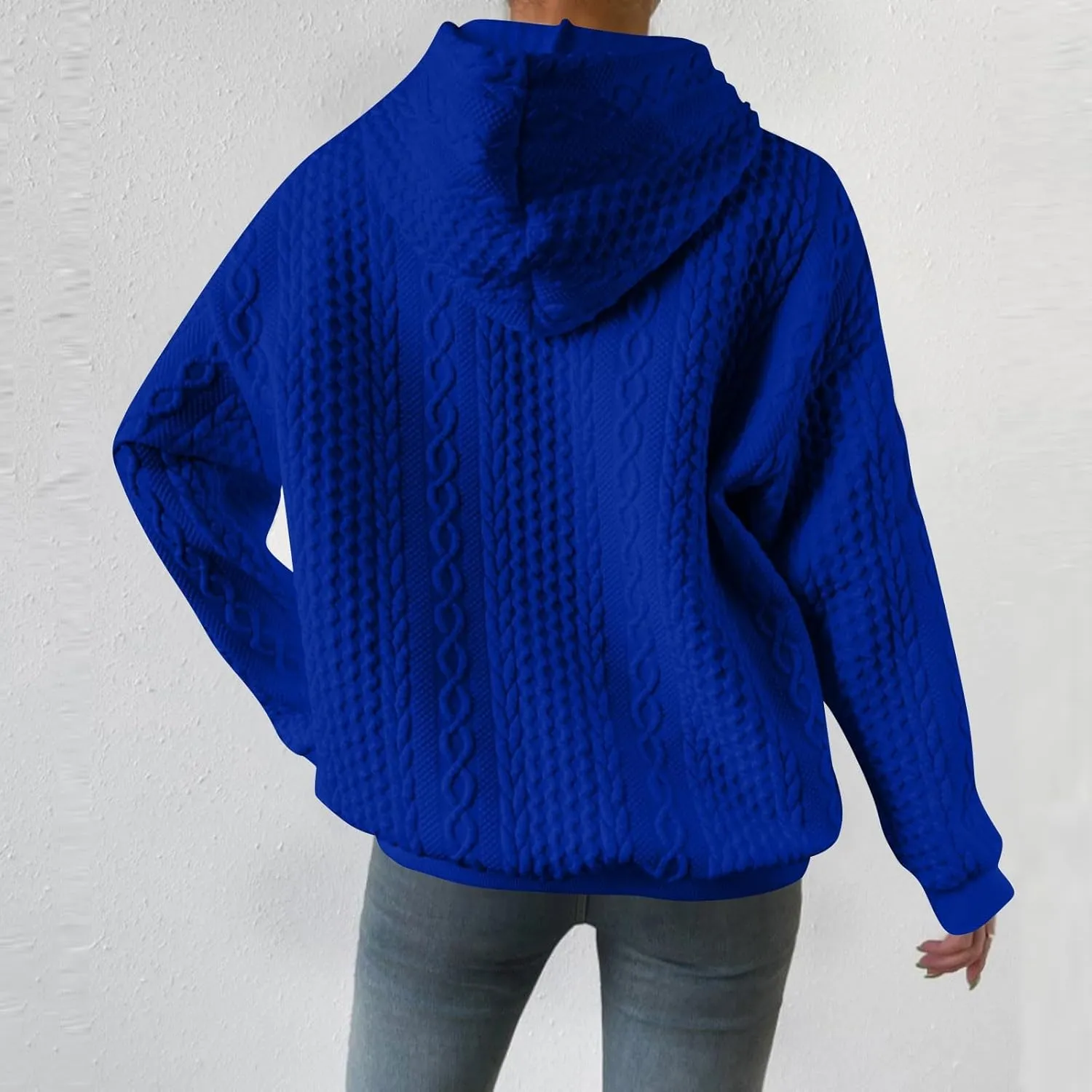 Women's Hoodie Long Sleeve Knit Solid Color Drawstring Sweatshirts 2024 Fall Winter Fashion Warm Pullover Hoodies