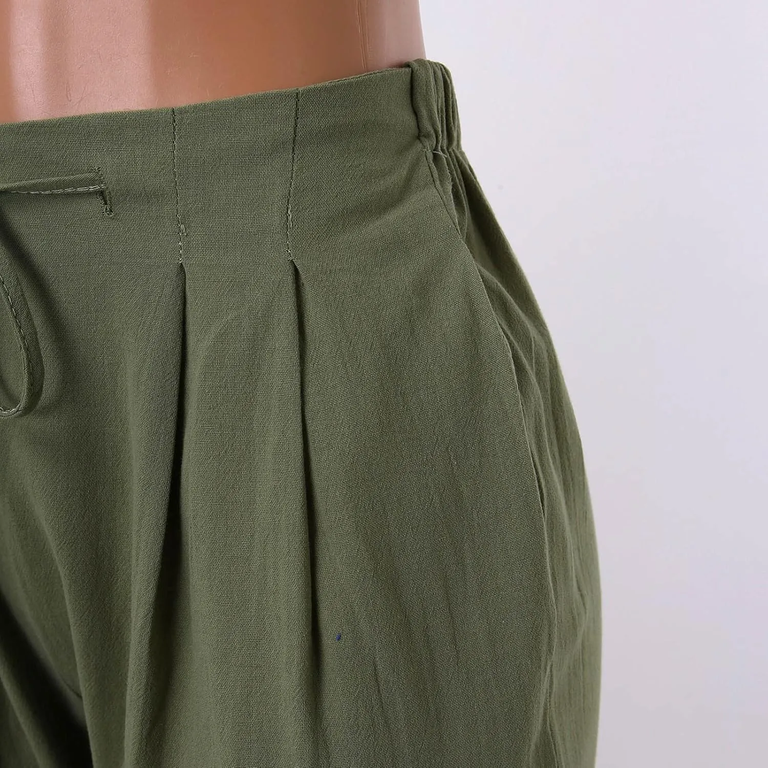 Women's Linen Blend Summer Lightweigt Pants Low Waist Baggy Stretchy Slim Fit Trousers Work Business