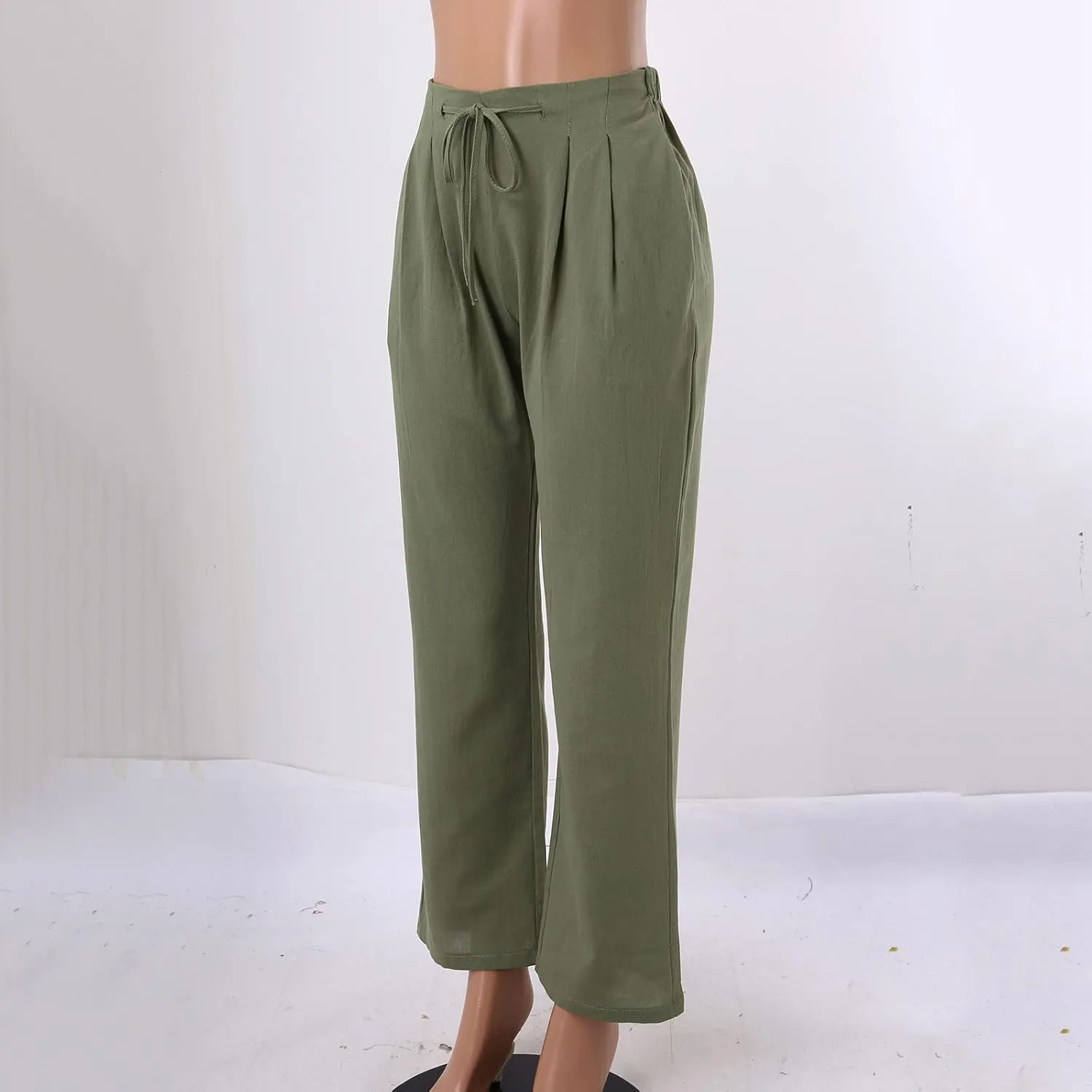 Women's Linen Blend Summer Lightweigt Pants Low Waist Baggy Stretchy Slim Fit Trousers Work Business