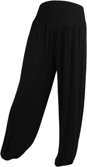Women's Linen Blend Summer Loose Pant Trousers Elastic Waist Straight Plus Size Trouser Office