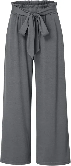 Women's Linen Summer Baggy Palazzo Pants Elastic Waisted Stretchy Loose Fit Palazzo Lounge Pants Office