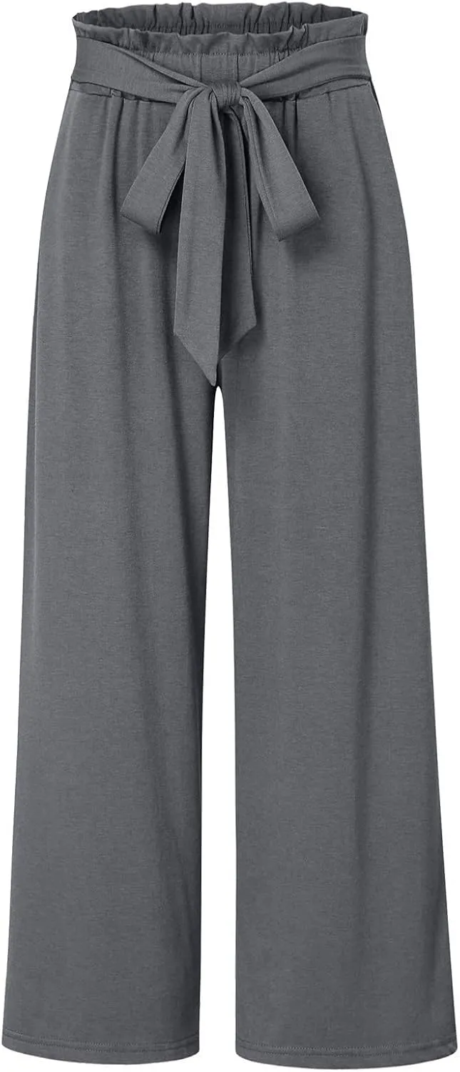 Women's Linen Summer Baggy Palazzo Pants Elastic Waisted Stretchy Loose Fit Palazzo Lounge Pants Office