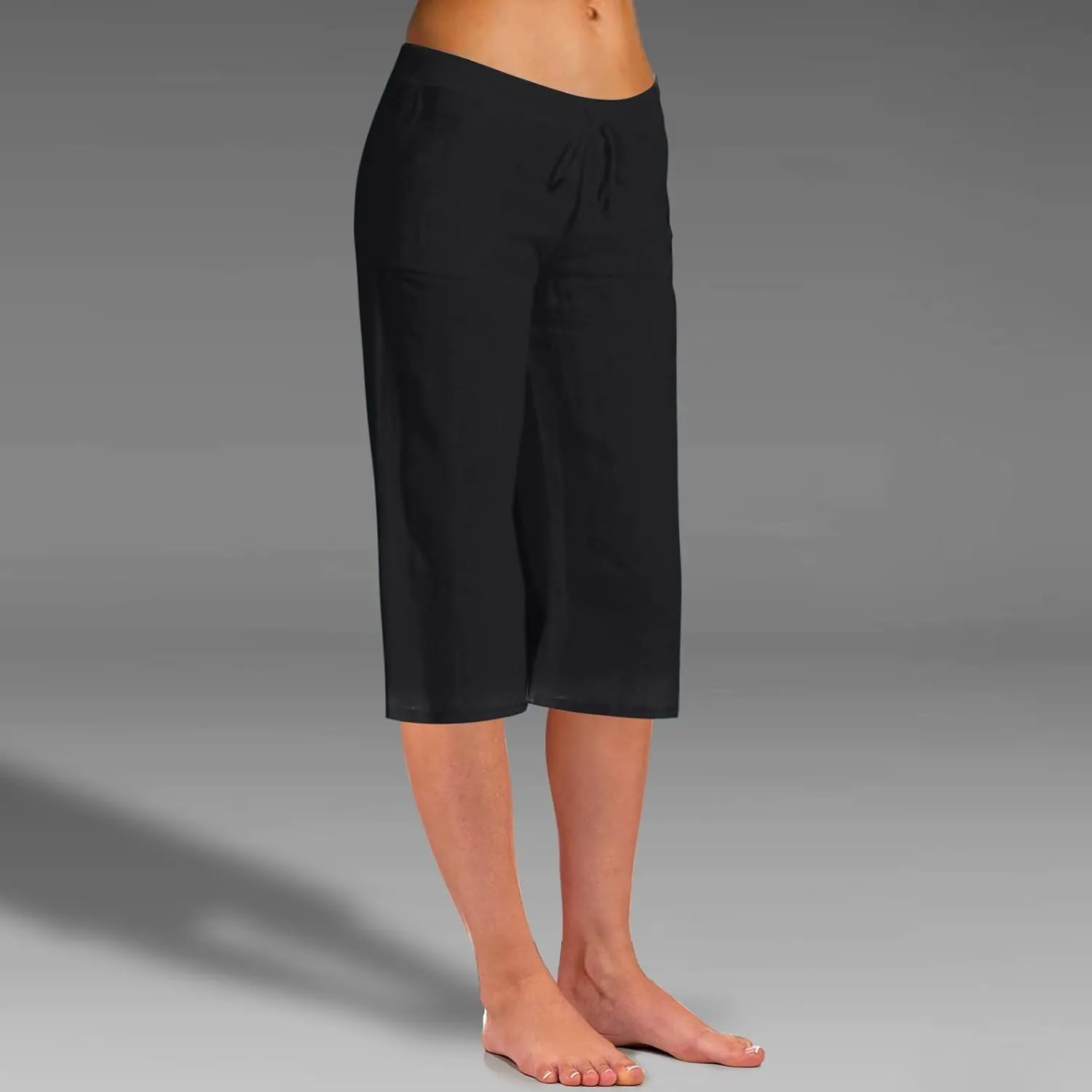 Womens Linen Summer Boho Palazzo Pants Low Waist Ankle Length Slim-Fit Pant Trousers Business Work