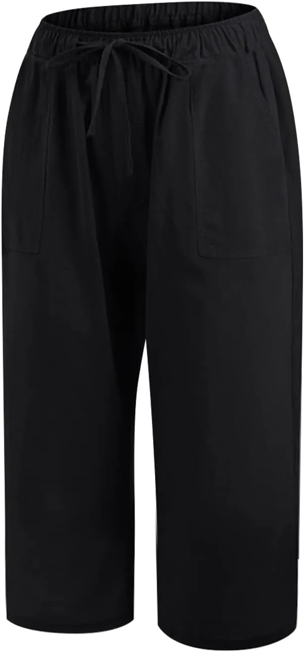 Womens Linen Summer Boho Palazzo Pants Low Waist Ankle Length Slim-Fit Pant Trousers Business Work