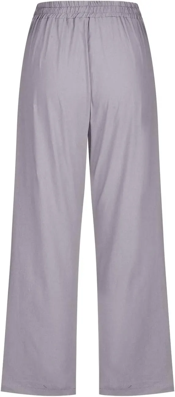 Women's Linen Summer Boho Pants High Waist Ankle Length Slim Fit Pants Business Work