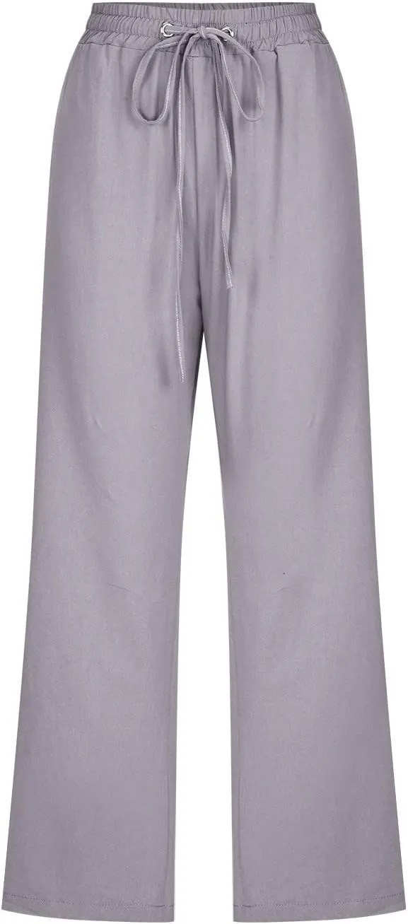 Women's Linen Summer Boho Pants High Waist Ankle Length Slim Fit Pants Business Work