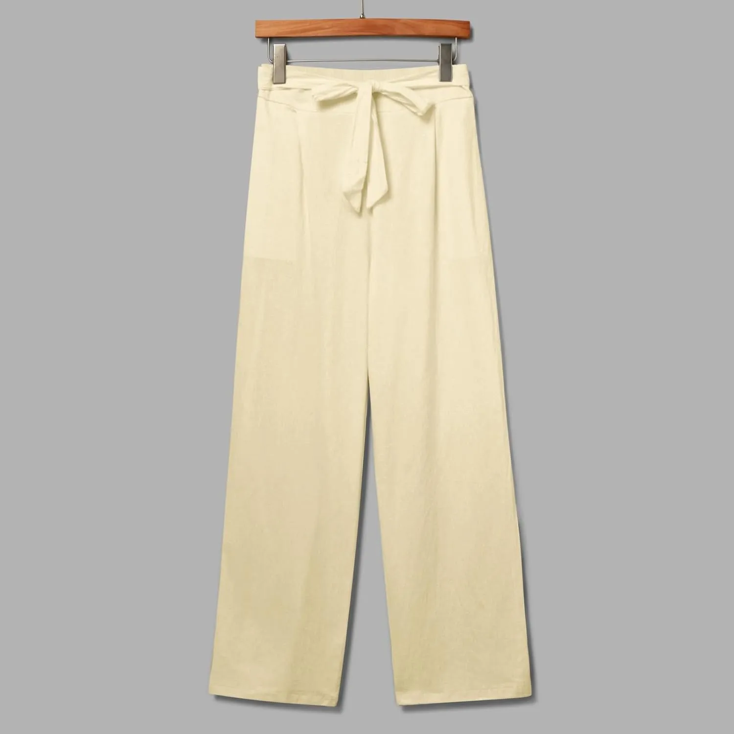 Womens Linen Summer Drawstring Pant Trousers Elastic Waisted Wide Leg Loose Fit Pants Beach