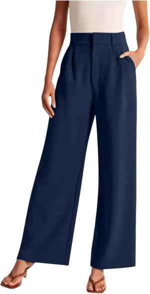 Women's Linen Summer Solid Palazzo Lounge Pants Low Waist Straight Slim-Fit Palazzo Lounge Pants Business Work