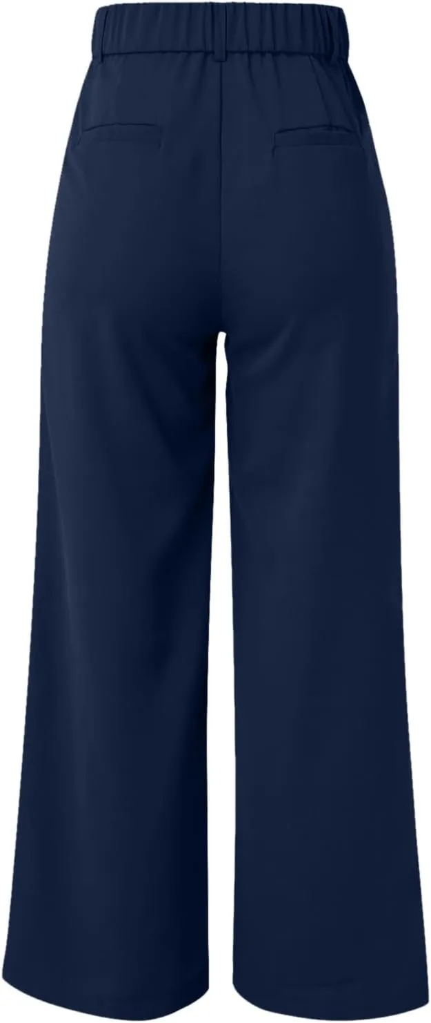 Women's Linen Summer Solid Palazzo Lounge Pants Low Waist Straight Slim-Fit Palazzo Lounge Pants Business Work
