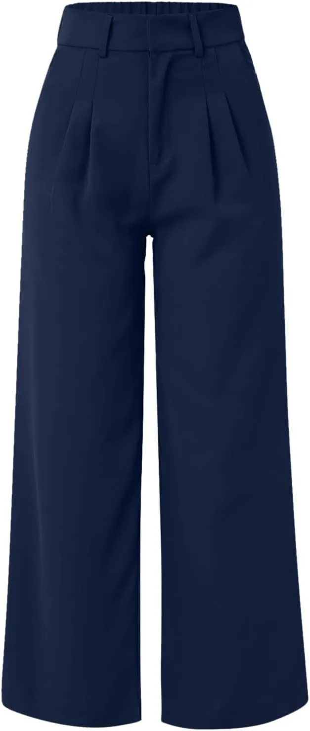 Women's Linen Summer Solid Palazzo Lounge Pants Low Waist Straight Slim-Fit Palazzo Lounge Pants Business Work