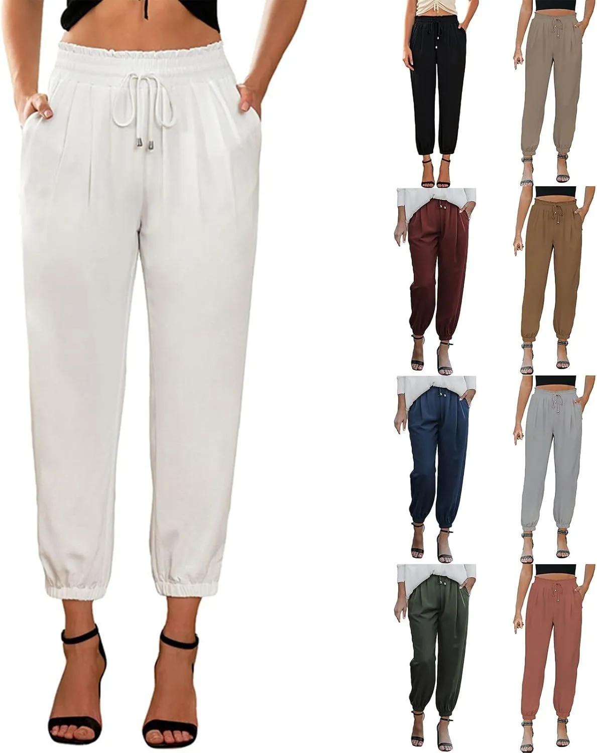 Womens Linen Summer Split Flowy Palazzo Lounge Pants Elastic Waist Bootcut Loose Fit Palazzo Pants Work Business