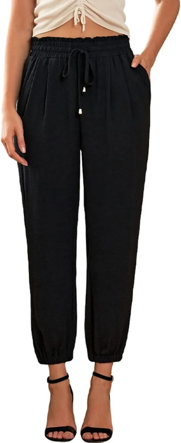 Womens Linen Summer Split Flowy Palazzo Lounge Pants Elastic Waist Bootcut Loose Fit Palazzo Pants Work Business