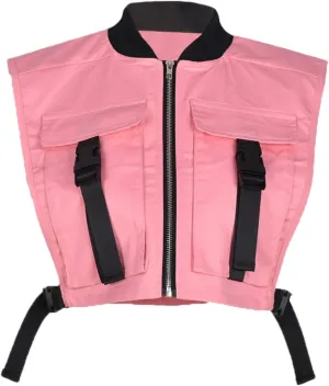 Women's Sexy Crop Cargo Vest Sleeveless Buckle Zip Up Vest Jacket Tops Steampunk Streetwear with Pockets