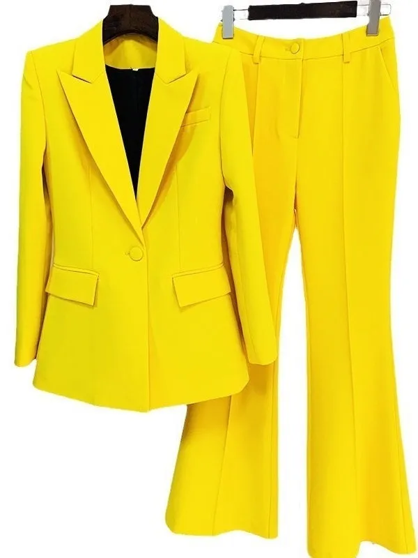 Women's Single-Breasted Button Peak Lapel 2 Pieces Suits