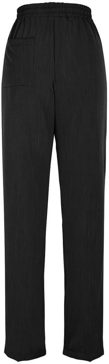 Women's Summer Drawstring Pants Wide Leg Loose Linen Capri Pants Elastic Waist Petite Casual Trousers with Pockets