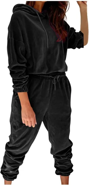 Womens Velvet Tracksuit Set Long Sleeve Hoodie Jumpers Jogger Pants 2 Piece Solid Sweatshirt and Sweatpants Sweatsuits