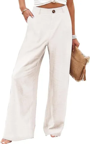 Women's Wide Leg Casual Long Pants High Elastic Waisted in The Back Business Offices Trousers Straight Pants with Pocket