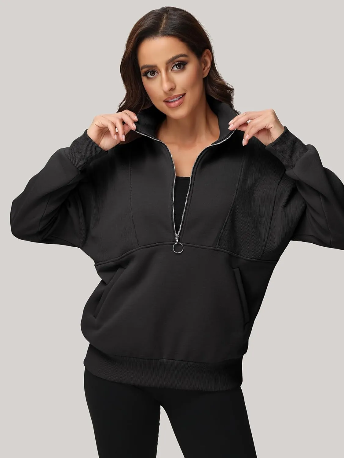 YKR Womens Oversized Sweatshirts Half Zip Up Hoodies Fleece Pullover with Pockets Y2K 2024