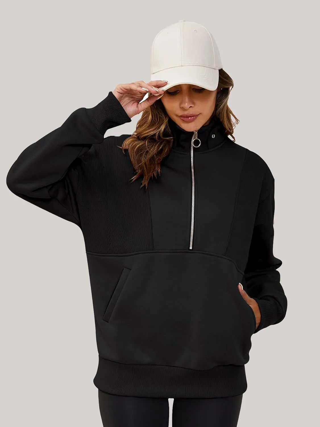 YKR Womens Oversized Sweatshirts Half Zip Up Hoodies Fleece Pullover with Pockets Y2K 2024