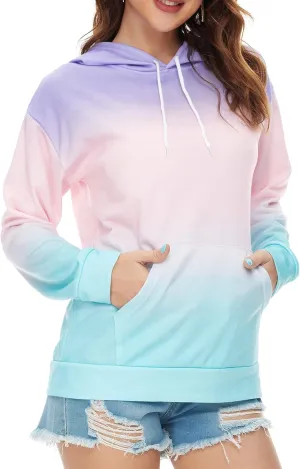 YOCUR Womens Tie Dye Crewneck Pullover Shirt Lightweight Sweatshirt Casual Loose Trendy Puff Sleeves Long Sleeve Tops