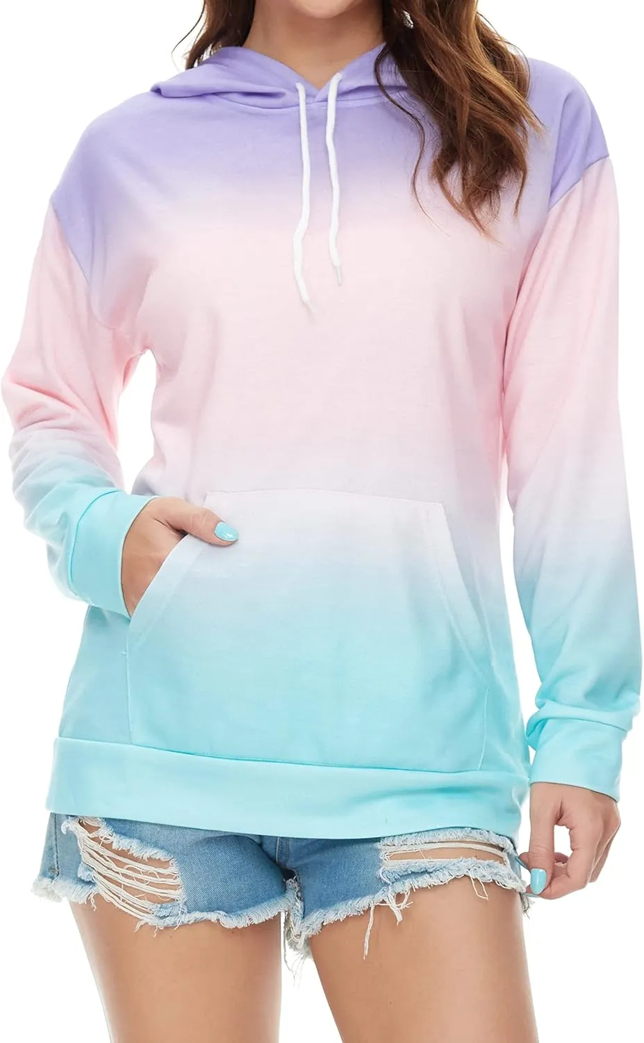 YOCUR Womens Tie Dye Crewneck Pullover Shirt Lightweight Sweatshirt Casual Loose Trendy Puff Sleeves Long Sleeve Tops