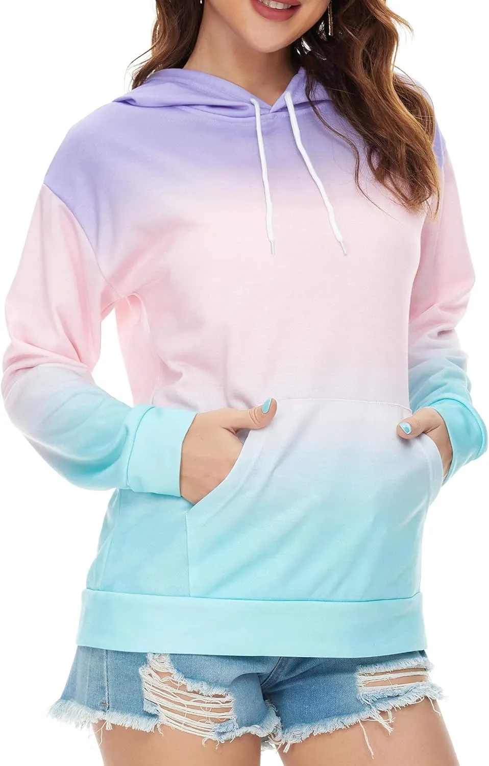 YOCUR Womens Tie Dye Crewneck Pullover Shirt Lightweight Sweatshirt Casual Loose Trendy Puff Sleeves Long Sleeve Tops