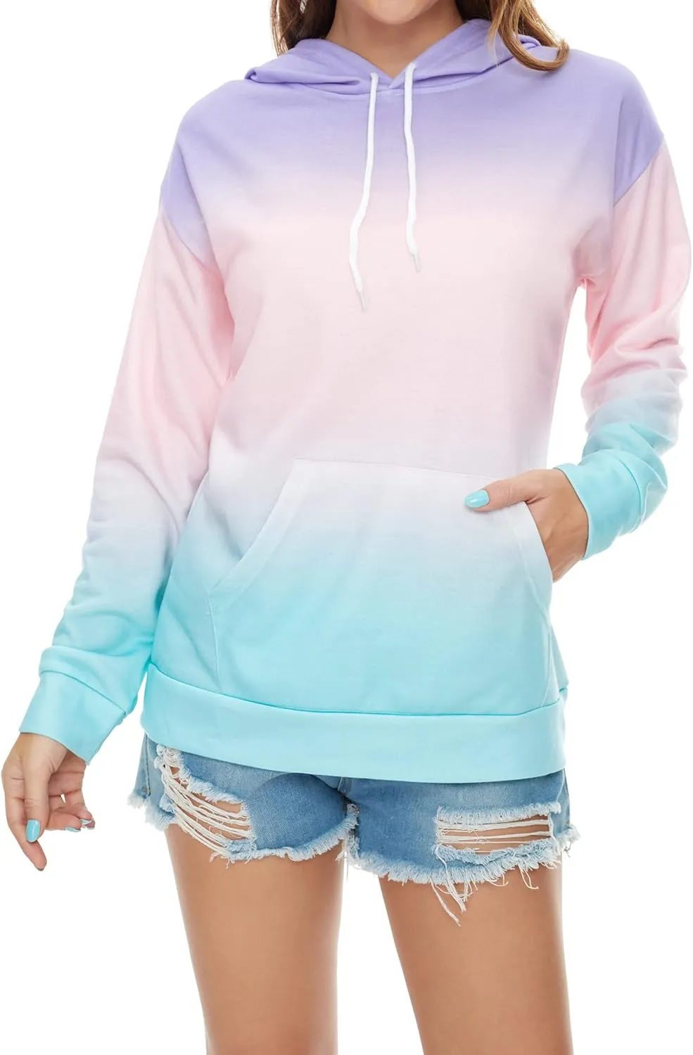 YOCUR Womens Tie Dye Crewneck Pullover Shirt Lightweight Sweatshirt Casual Loose Trendy Puff Sleeves Long Sleeve Tops