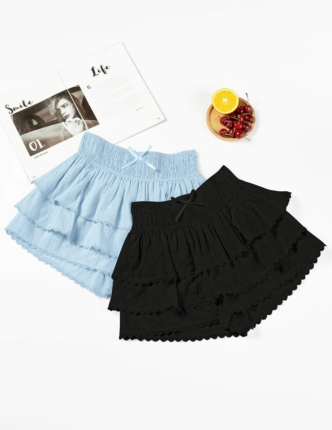 ZESICA Women's Summer Boho Ruffle Tiered Mini Skirt 2025 High Waist Skorts Flowy Casual Beach Shorts