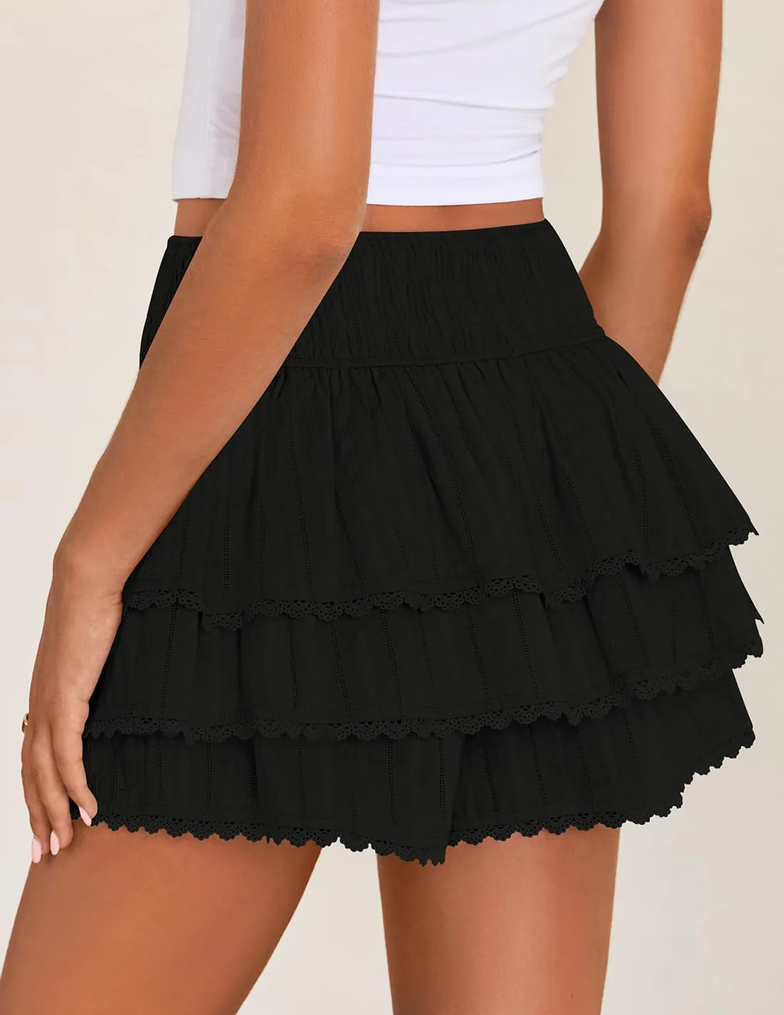 ZESICA Women's Summer Boho Ruffle Tiered Mini Skirt 2025 High Waist Skorts Flowy Casual Beach Shorts