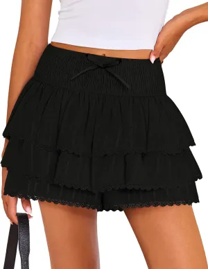 ZESICA Women's Summer Boho Ruffle Tiered Mini Skirt 2025 High Waist Skorts Flowy Casual Beach Shorts