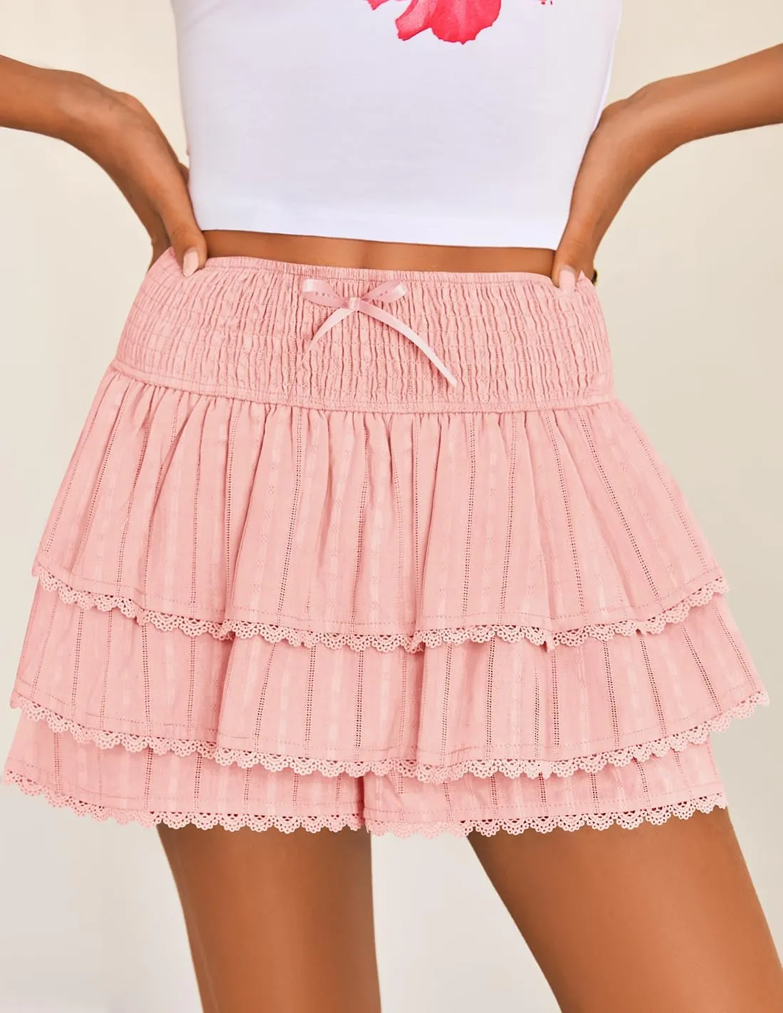 ZESICA Women's Summer Boho Ruffle Tiered Mini Skirt 2025 High Waist Skorts Flowy Casual Beach Shorts