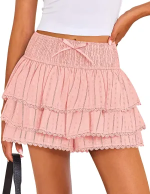 ZESICA Women's Summer Boho Ruffle Tiered Mini Skirt 2025 High Waist Skorts Flowy Casual Beach Shorts